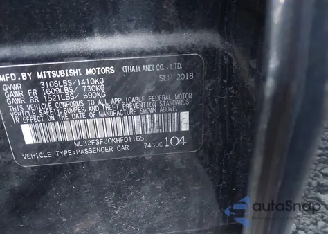 2019 Mitsubishi Mirage G4 Es из США, поврежденный, VIN ML32F3FJ0KHF01165